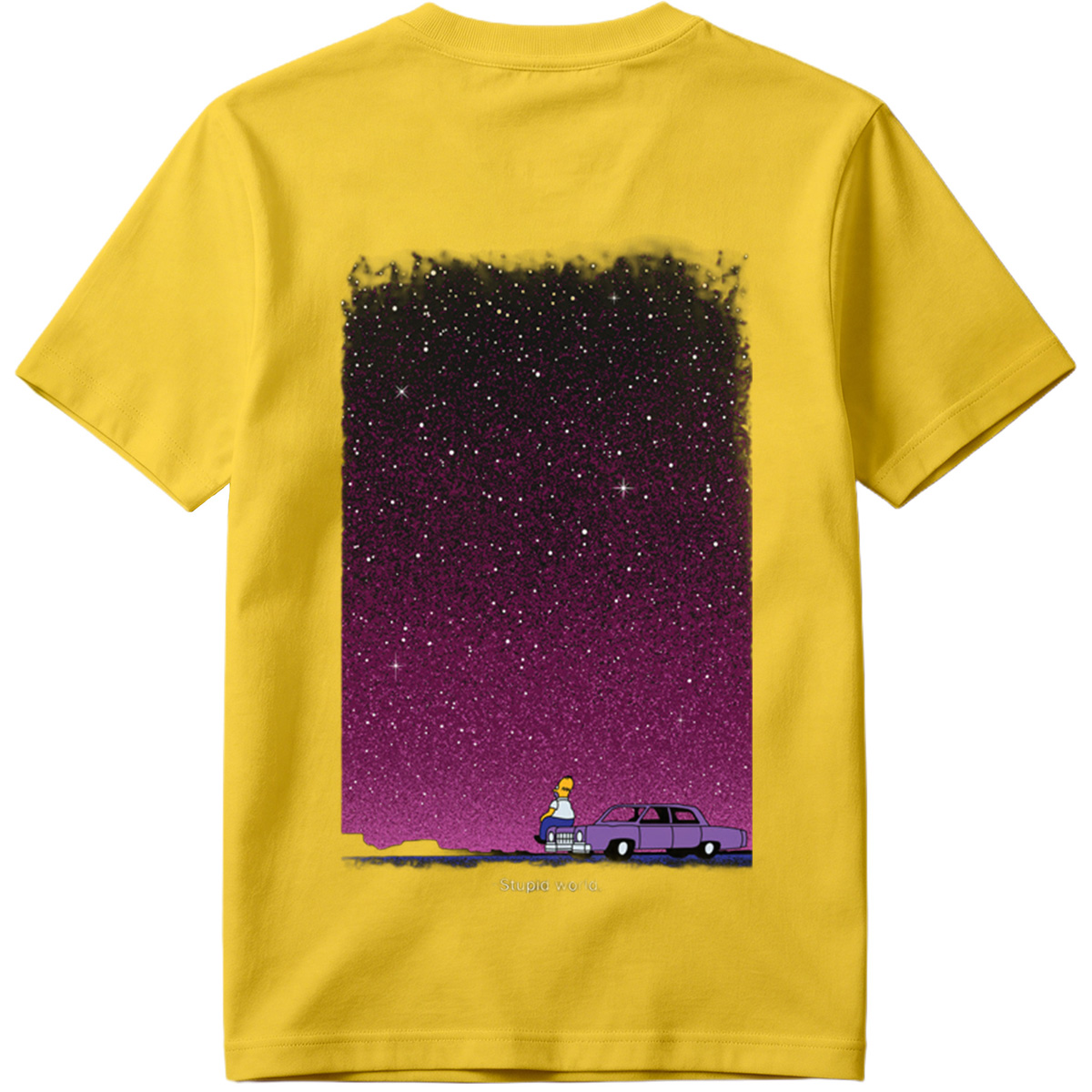 Homer Simpson Stares at the Stars in a Purple Sky - Tee