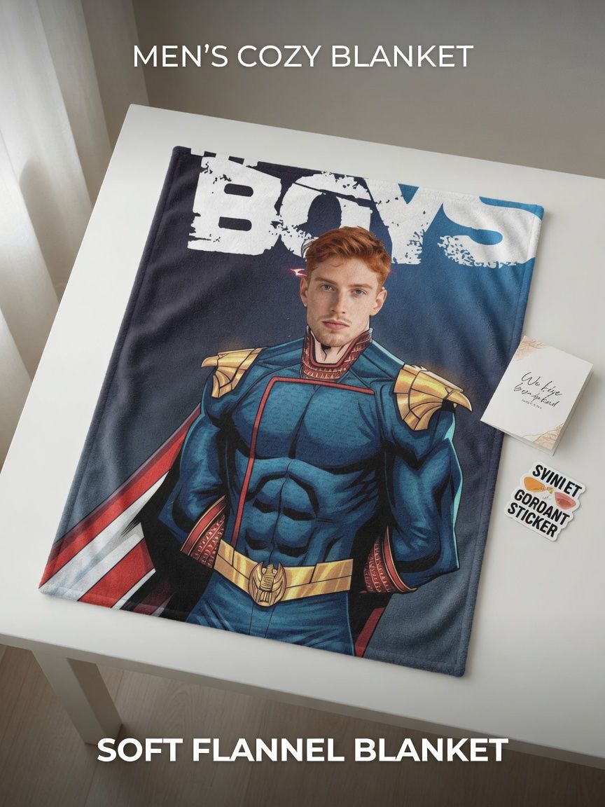Custom Face Superhero Flannel Blanket, Personalized Photo Plush Throw, Anti-Pilling Cozy Fleece Gift for Bed and Sofa