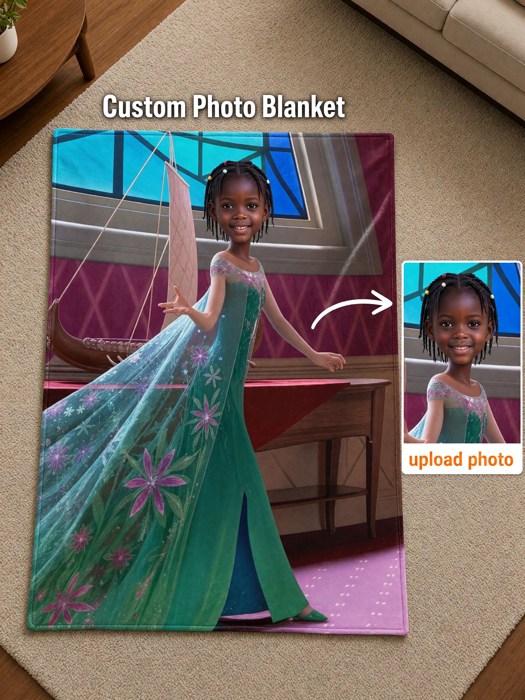 Custom Photo Face Blanket Personalized Fairytale Princess Dress Soft Warm Flannel Fleece Throw Ideal Keepsake Gift