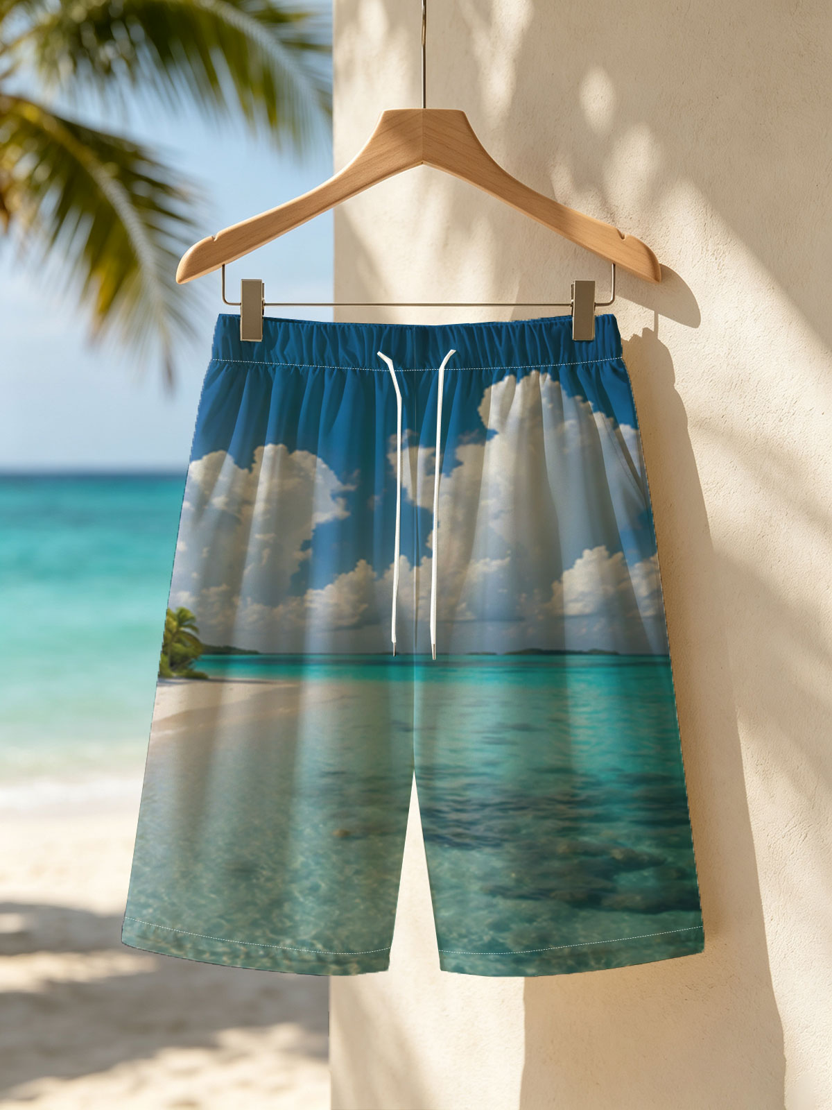 Crystal Clear Waters and White Sand Beach Under Blue Sky -  Beach shorts