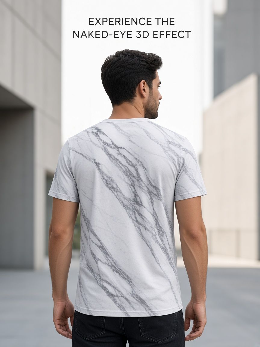 Marble Heraldic Crest 3D Optical Illusion Graphic Tee Breathable Athletic Mesh T-Shirt Casual and Sports Wear