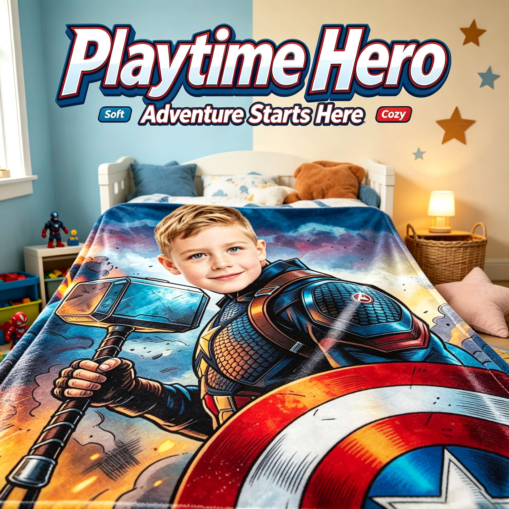 Custom Photo Captain America Throw Blanket Personalized Superhero Flannel Blanket for Kids