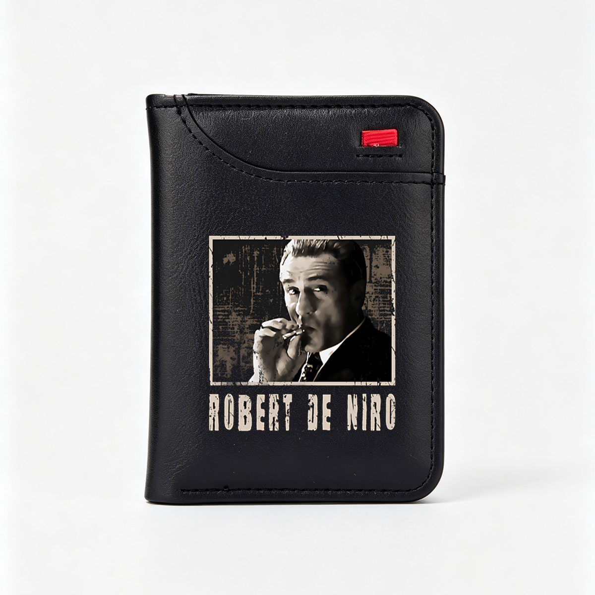 Robert De Niro Smoking Cigar in Classic Black and White Portrait - Vertical Style Wallet