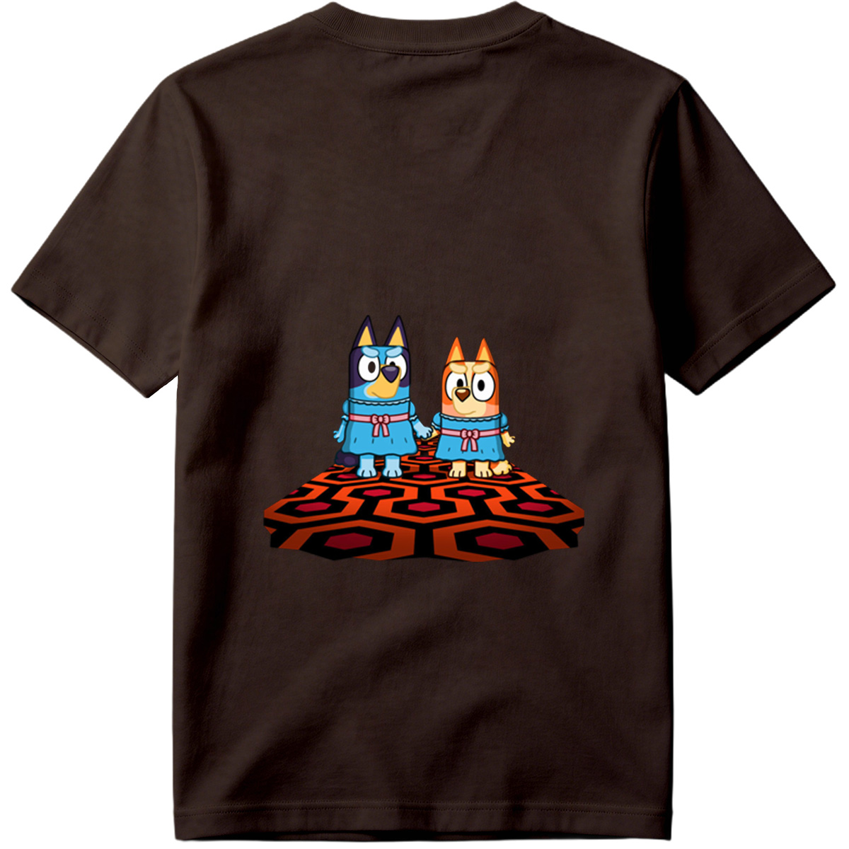 Bluey and Bingo in Matching Dresses on a Patterned Rug - Tee