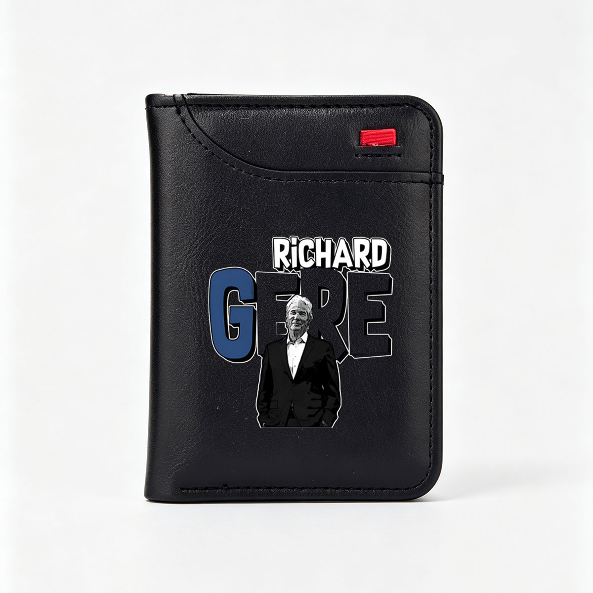 Richard Gere in a stylish suit, bold text backdrop - Vertical Style Wallet