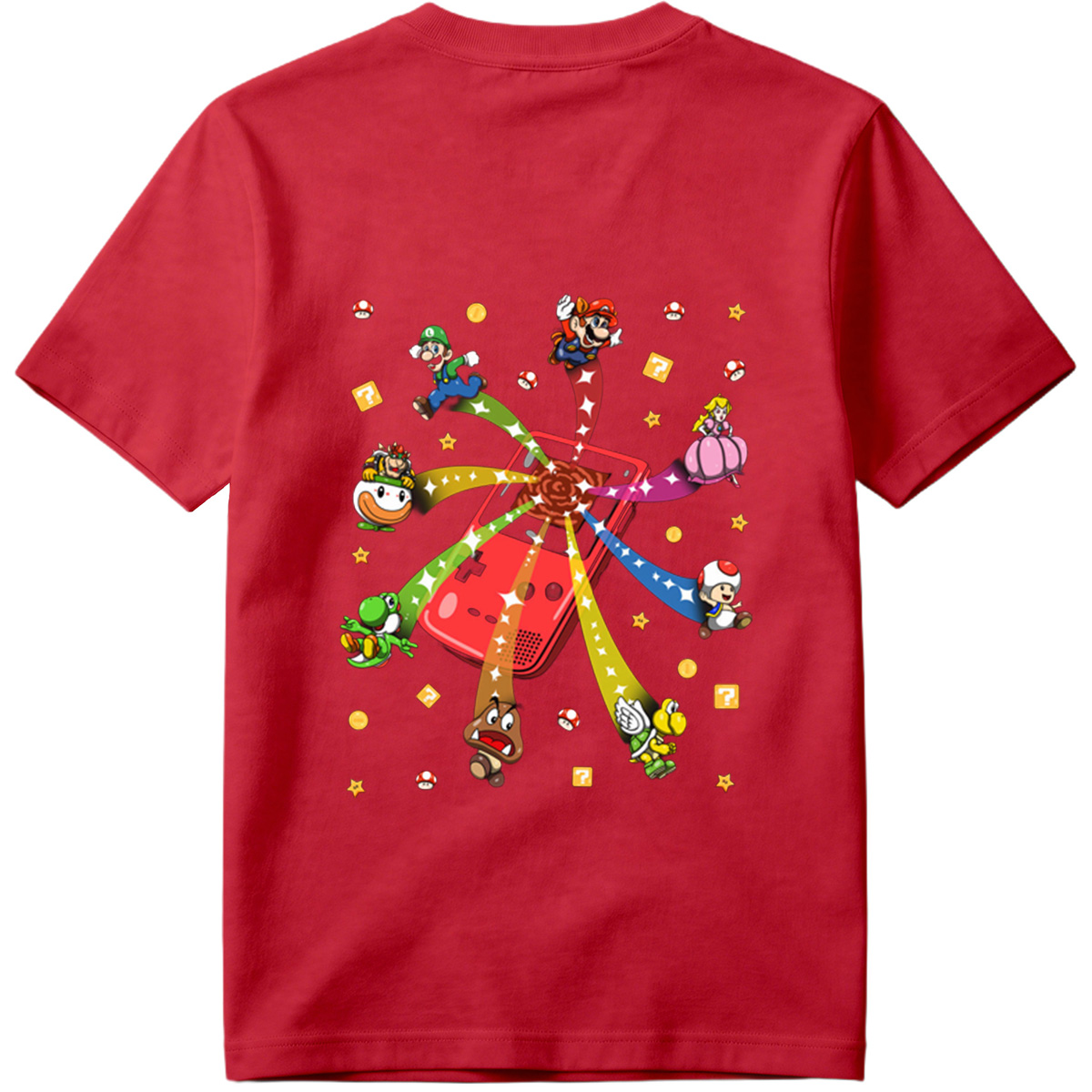 Super Mario Characters Bursting from a Game Console - Tee