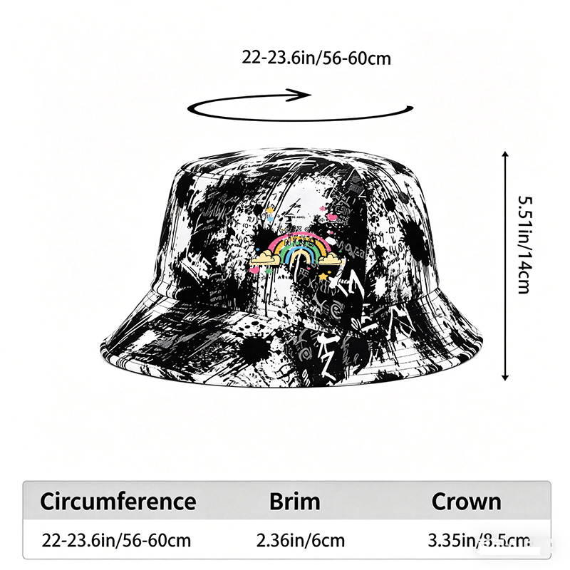 Unisex Classic Graffiti Bucket Hat with Rainbow Heart Flower Print | Casual Outdoor Sun Protection Hat for Adults and Teens | Perfect for Beach, Travel, Daily Wear
