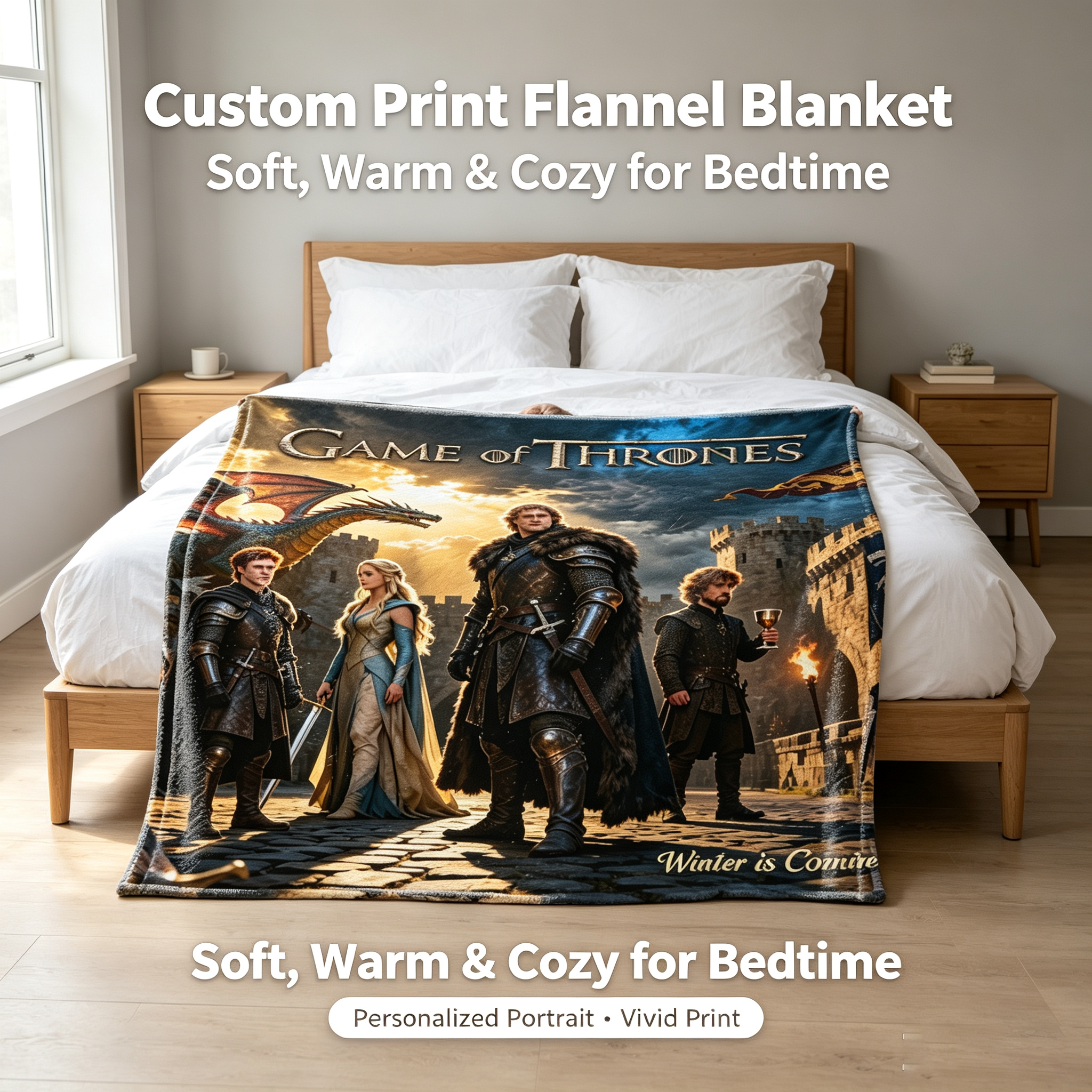 Custom Face Blanket Game of Thrones Flannel Blanket for Couch or Bed – Perfect Gift for Fans and Collectors