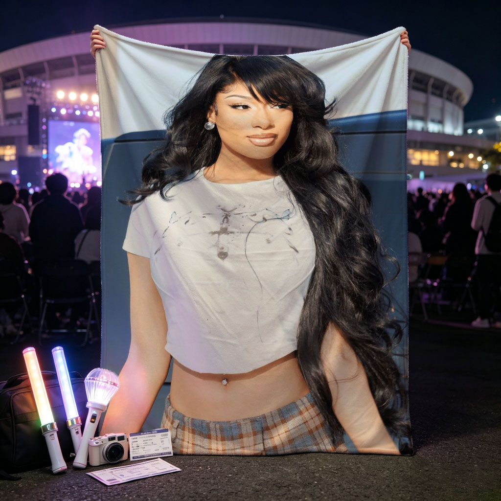 Cardi B in a Stylish Outfit with White Crop Top and Plaid Skirt Standing by a Car - Blankets