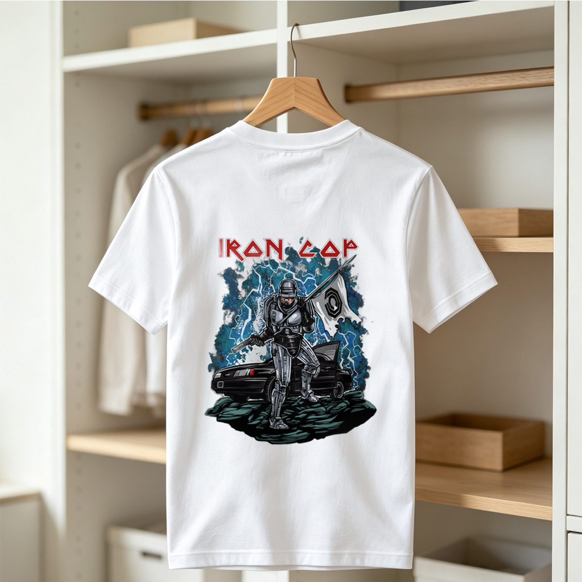 Iron Cop: Robo-Police Officer with Flag and Car - Tee