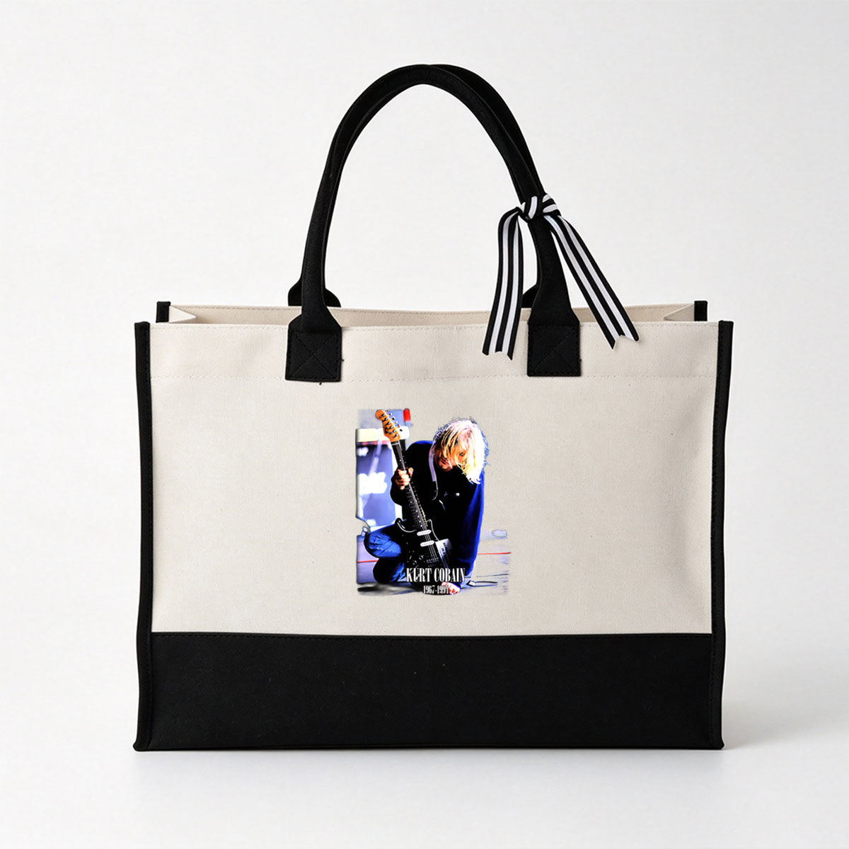 Kurt Cobain Playing Guitar - 1967-1994 - Canvas patchwork gift tote bag