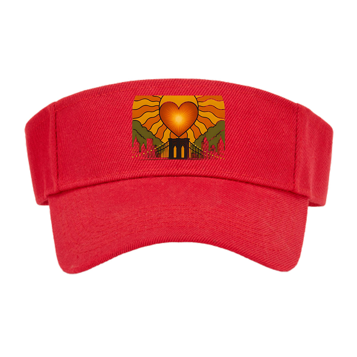 Spread Love: It's the Brooklyn Way - Heart Sun Over Bridge Cityscape -  Visor cap