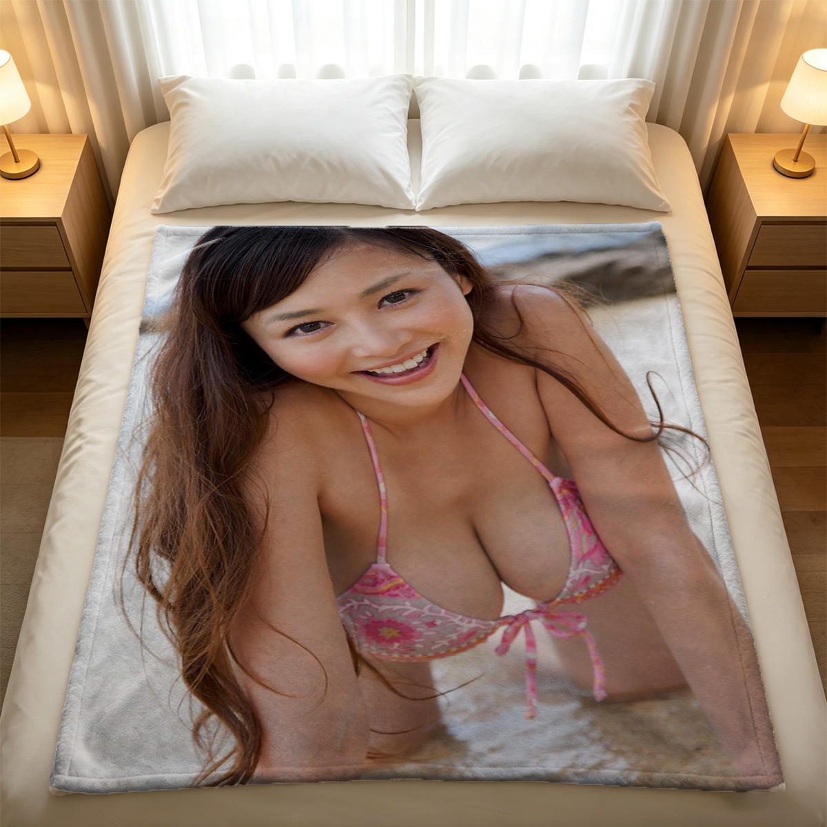 Barefoot Woman Relaxing on Pillow by Window - Blanket