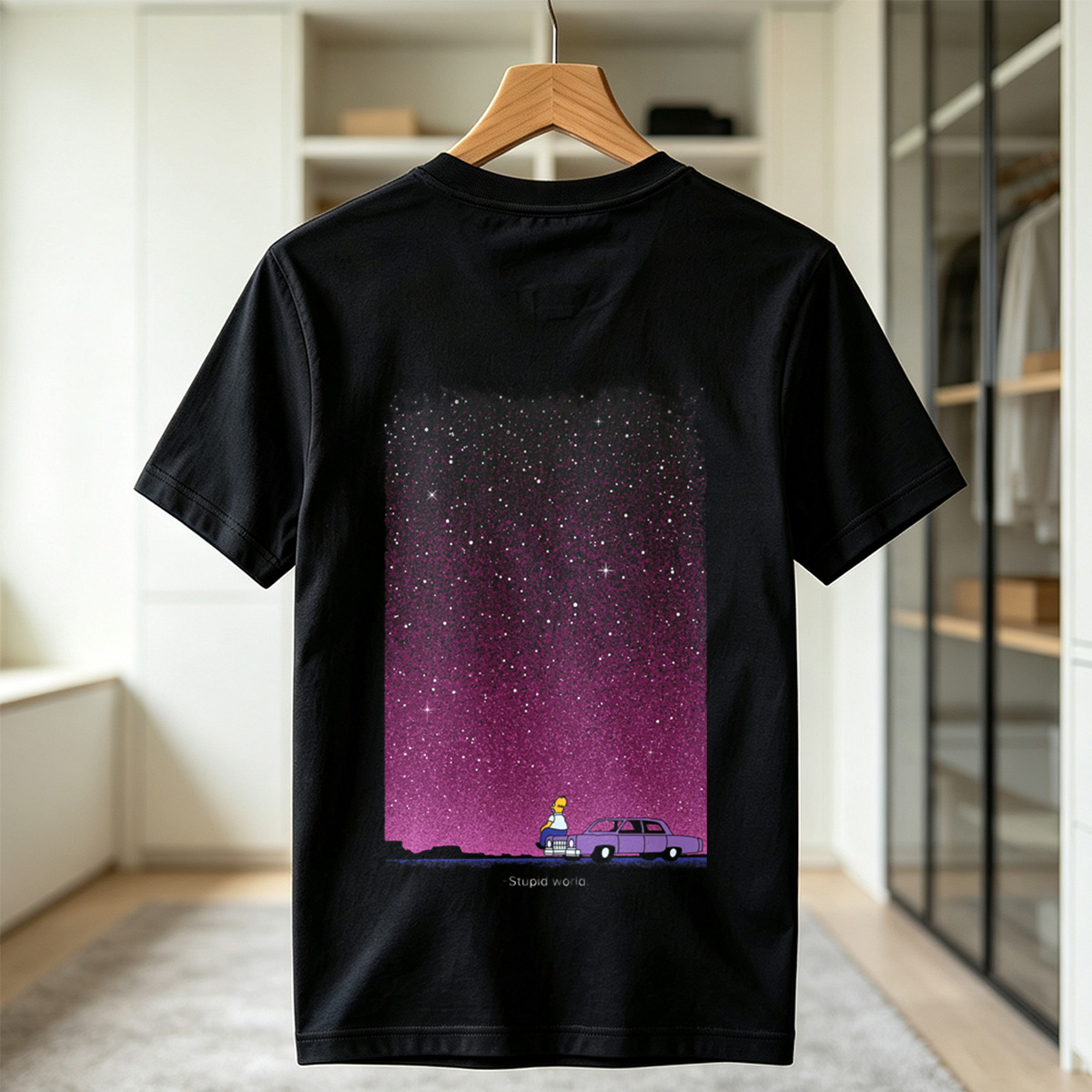 Homer Simpson Stares at the Stars in a Purple Sky - Tee