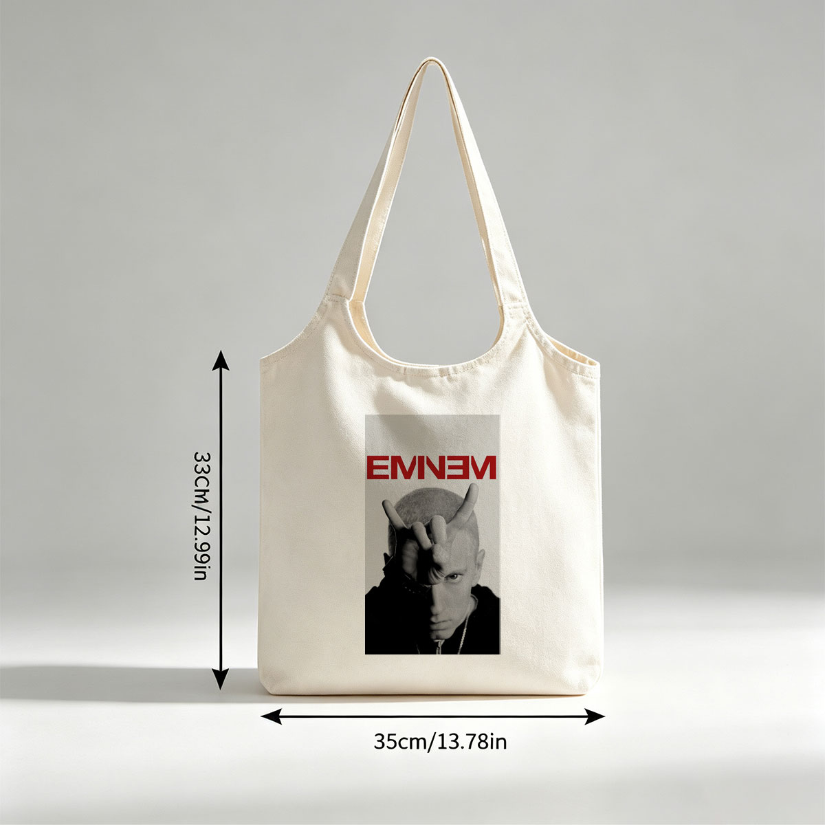 Eminem Making Hand Gesture in Black and White Portrait - Canvas shoulder bags/