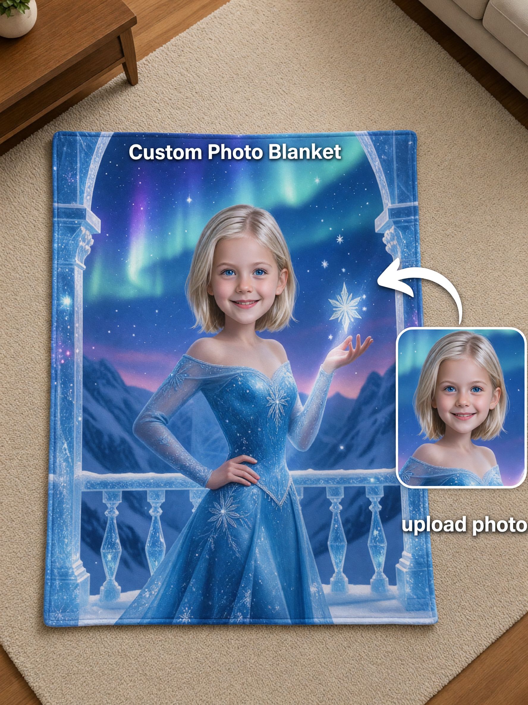 Custom Photo Ice Princess Blanket, Personalized Ultra Soft Flannel Throw for Kids, Ideal Cozy Winter Gift
