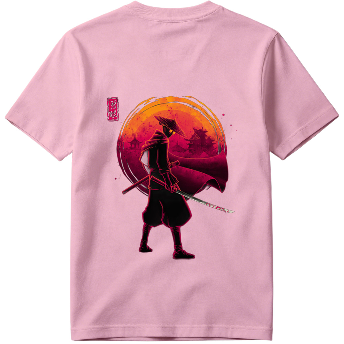 Samurai Warrior with Bloodied Sword Against Crimson Moon - Tee