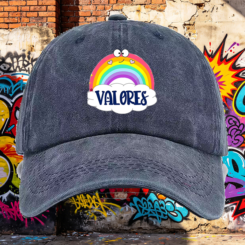 Men's Printed Washed Cap with Rainbow and 