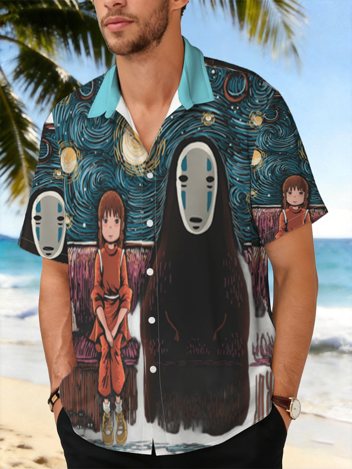 Chihiro and No-Face in a Starry Night Setting -  Shirt