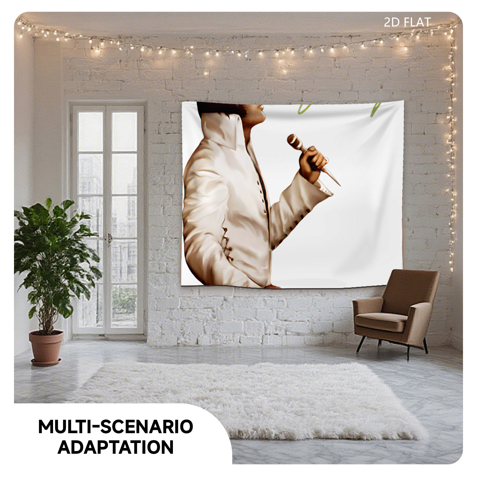 Elvis Presley in White Suit Holding Microphone, Signature Included - Tapestry