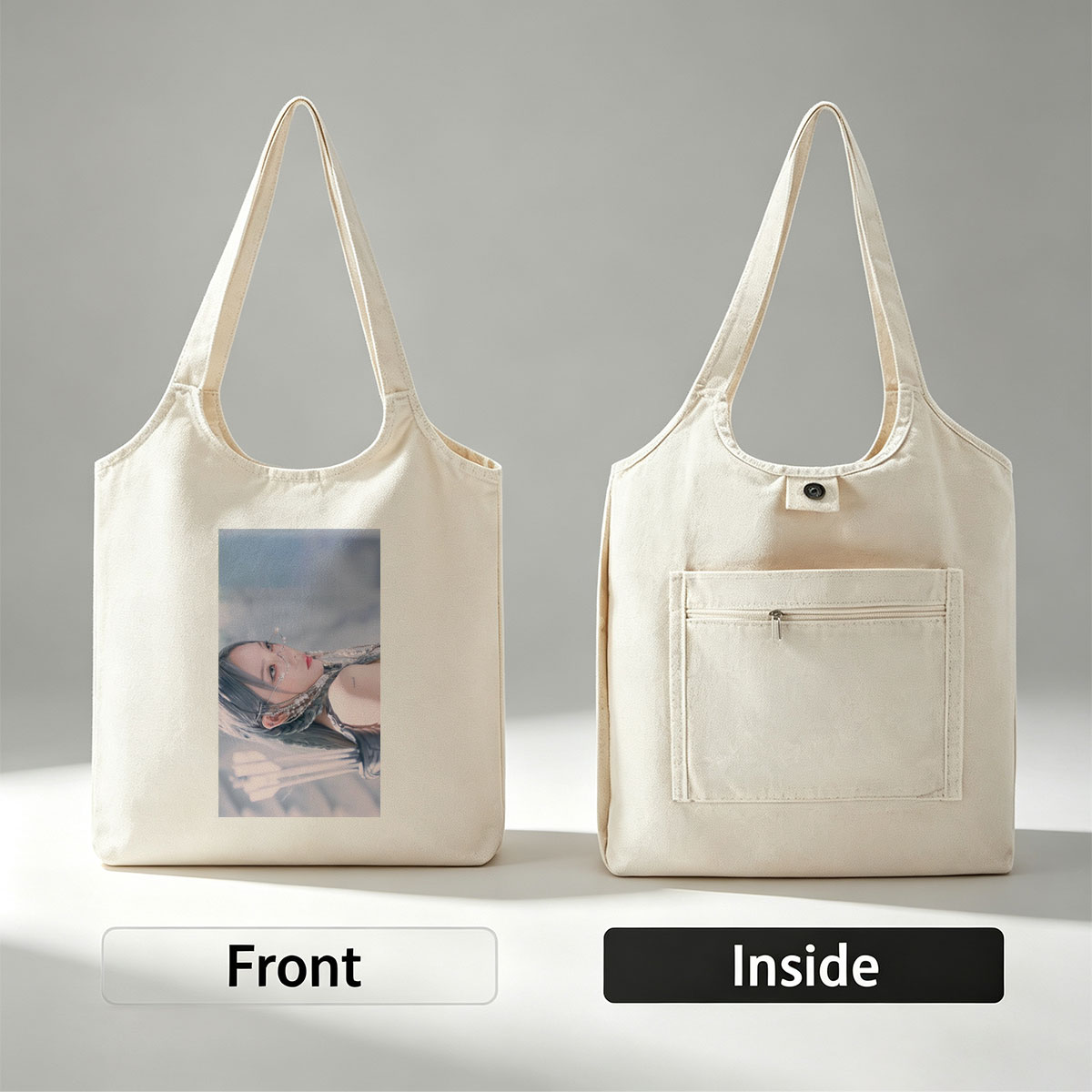 Jennie Blackpink Ice Queen Fantasy Portrait with Pearl Accessories and Silver Hair - Canvas shoulder bags/