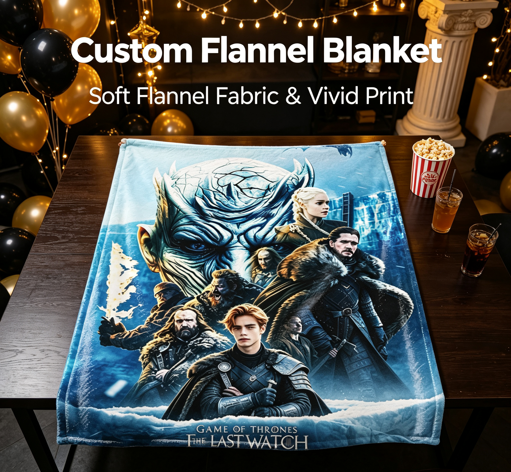 Custom Face Blanket Game of Thrones Eastwatch Flannel Blanket for Couch, Bed, or Travel - Perfect Gift for Fans and Collectors