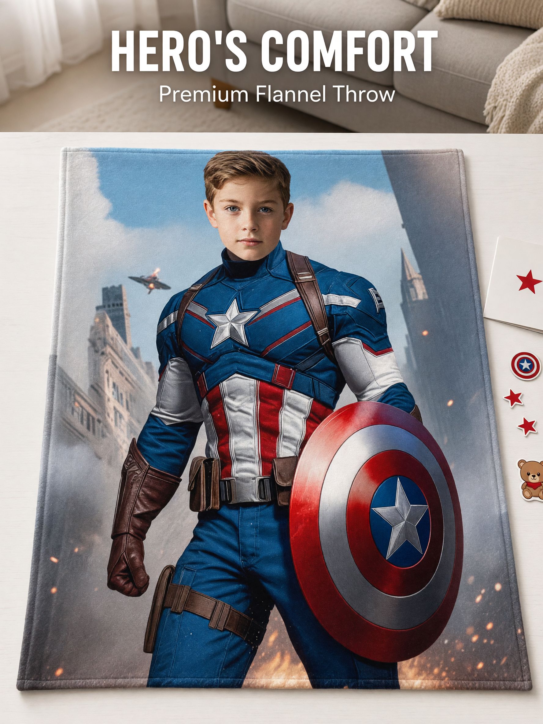 Custom Face Photo Superhero Fleece Blanket Personalized Flannel Throw for Kids and Adults Cozy Birthday Gift