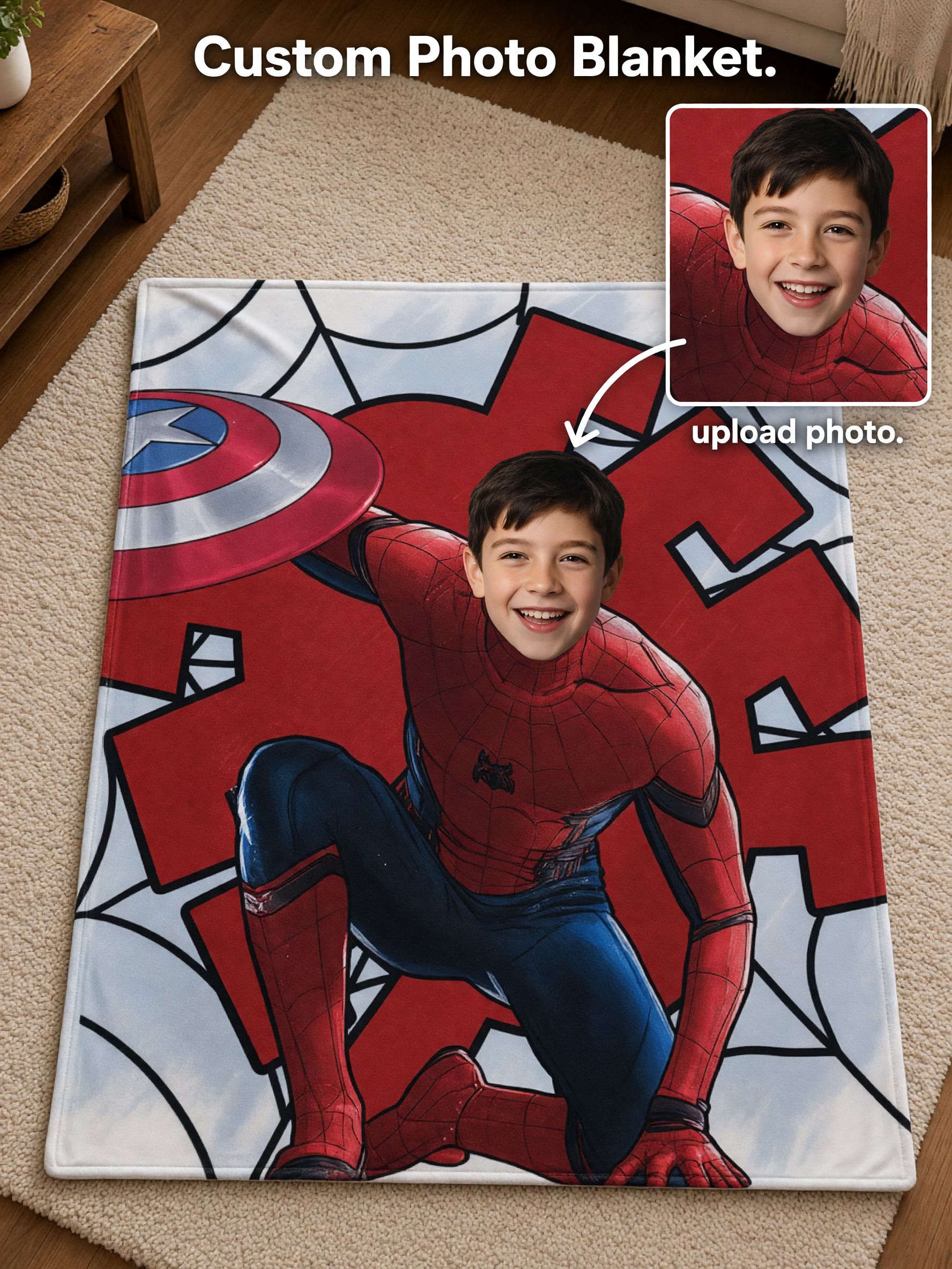 Custom Face Superhero Flannel Blanket, Personalized Photo Plush Throw for Kids and Fans, Ideal Cozy Gift