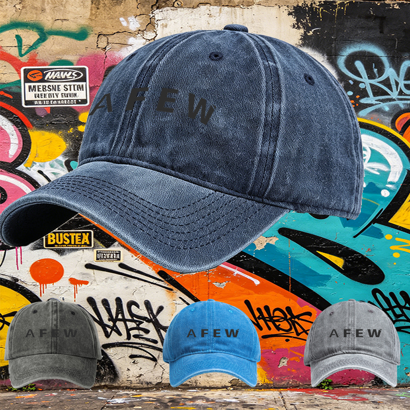 Unisex Classic Washed Cap with AFEW Logo Print - Perfect for Casual Outings, Urban Style, and Everyday Wear - Ideal for Adults Seeking Trendy, Comfortable Headwear