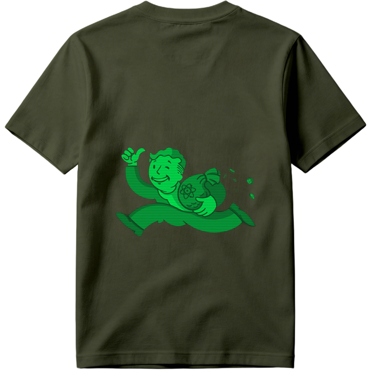Vault Boy from Fallout Running with a Bag of Atoms - Tee