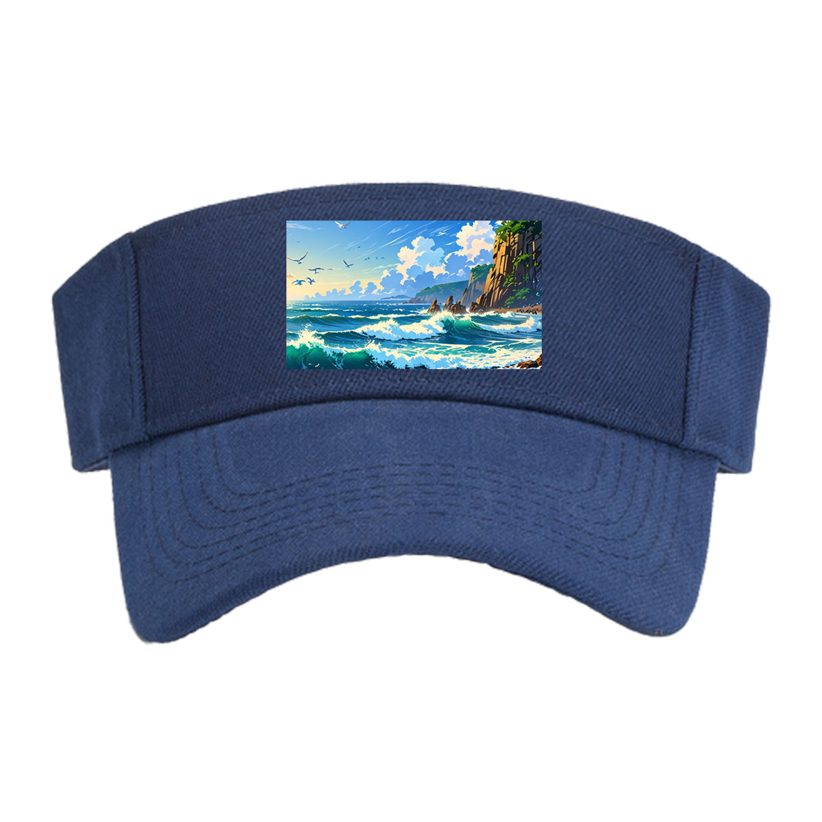 Ocean Waves Crashing Against Rocky Coastline Under Blue Sky -  Visor cap