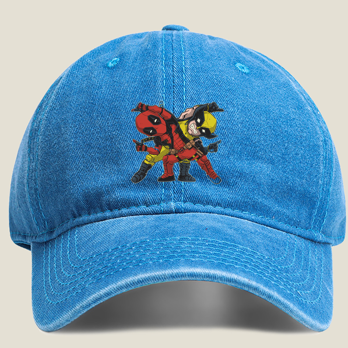 Deadpool and Wolverine Chibi Art - Washed Denim - Baseball Cap