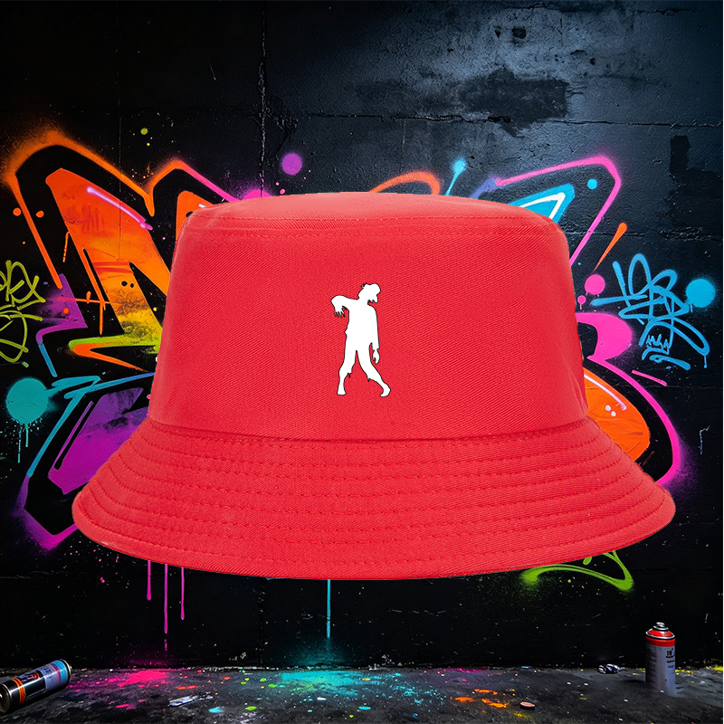 Unisex Bucket Hat with Zombie Silhouette Print - Classic Cotton Sun Hat for Outdoor Activities, Perfect for Halloween, Camping, and Casual Wear - Ideal for Teens and Adults Seeking Unique Fashion Statement