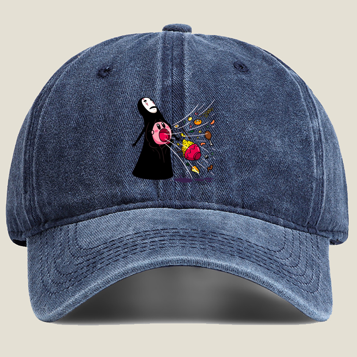 No-Face and Kirby: Food Explosion - Washed Denim - Baseball Cap