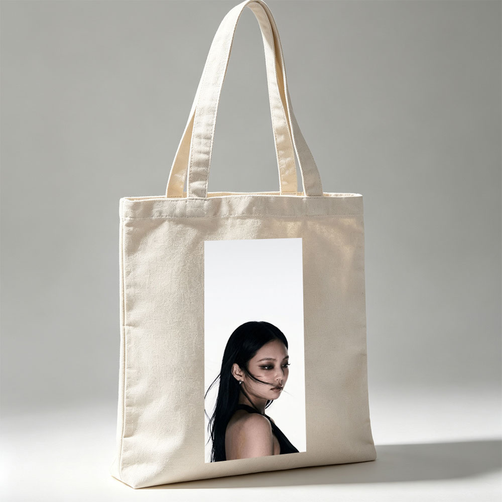 Jennie Blackpink Portrait Close-Up with Long Dark Hair and Elegant Makeup - Canvas tote bags