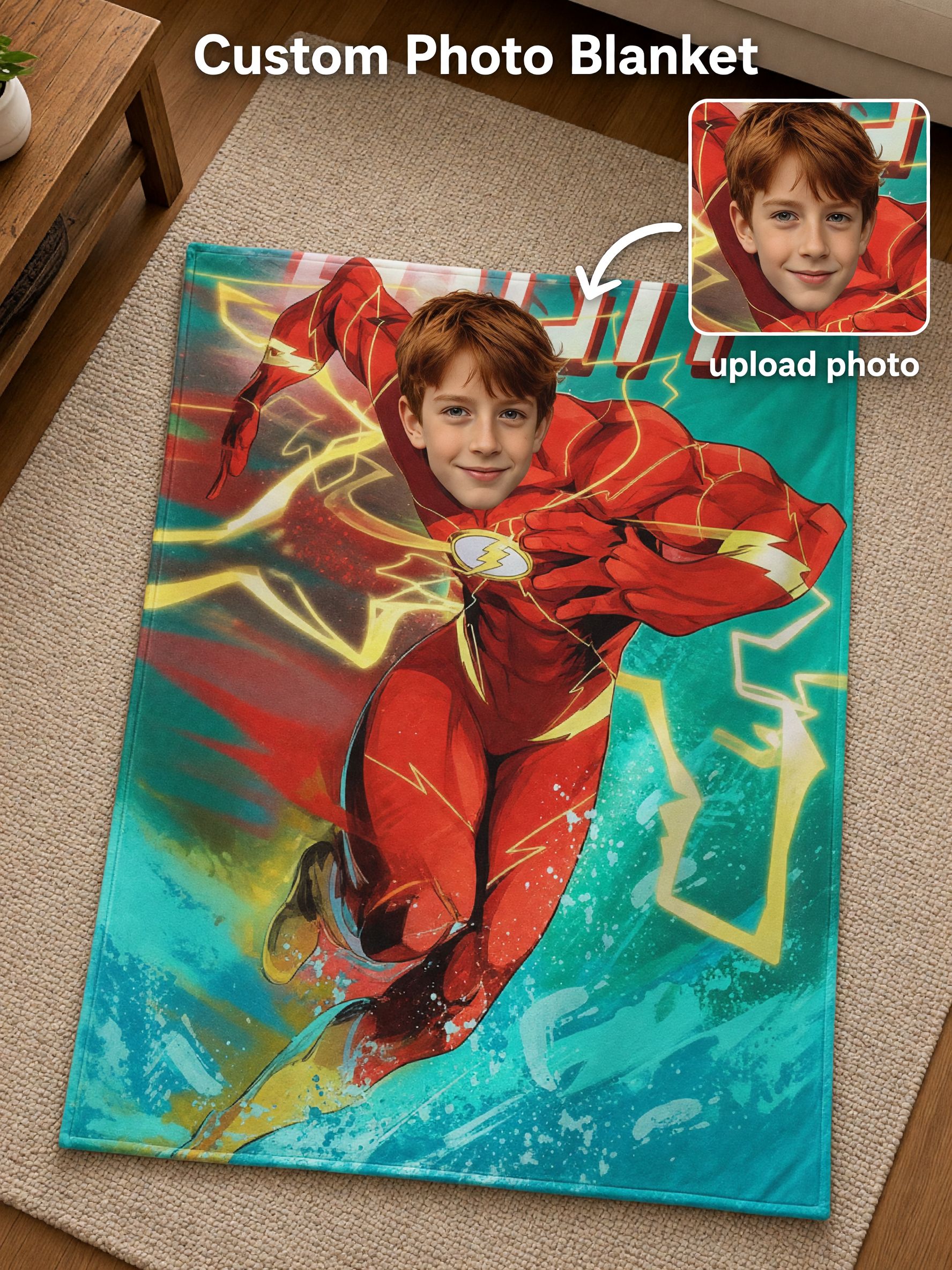 Personalized Custom Face Blanket Superhero Photo Throw Plush Soft Warm Flannel Cover Ideal Personalized Gift
