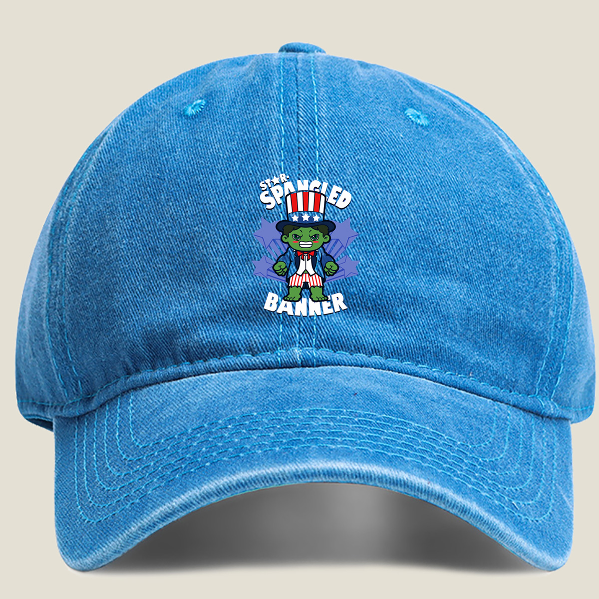 Star-Spangled Banner: Hulk as Uncle Sam - Washed Denim - Baseball Cap