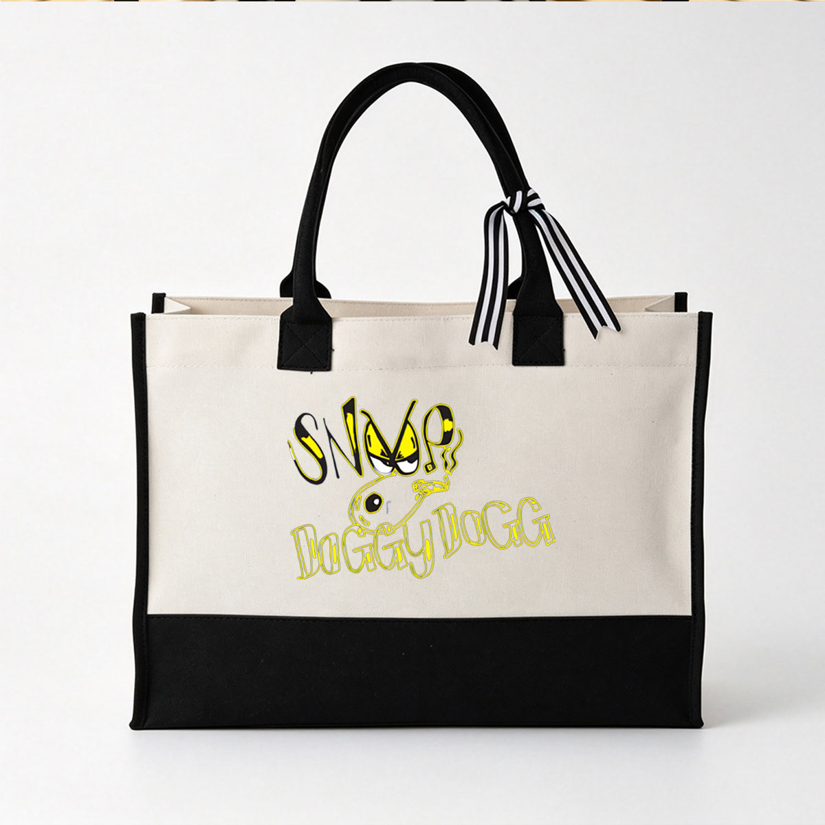 Snoop Dogg Cartoon Logo - Canvas patchwork gift tote bag