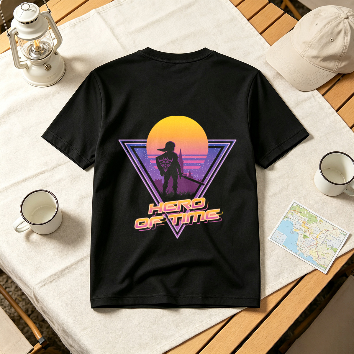 Hero of Time: Link Silhouette in Retro Sunset Scene - Tee