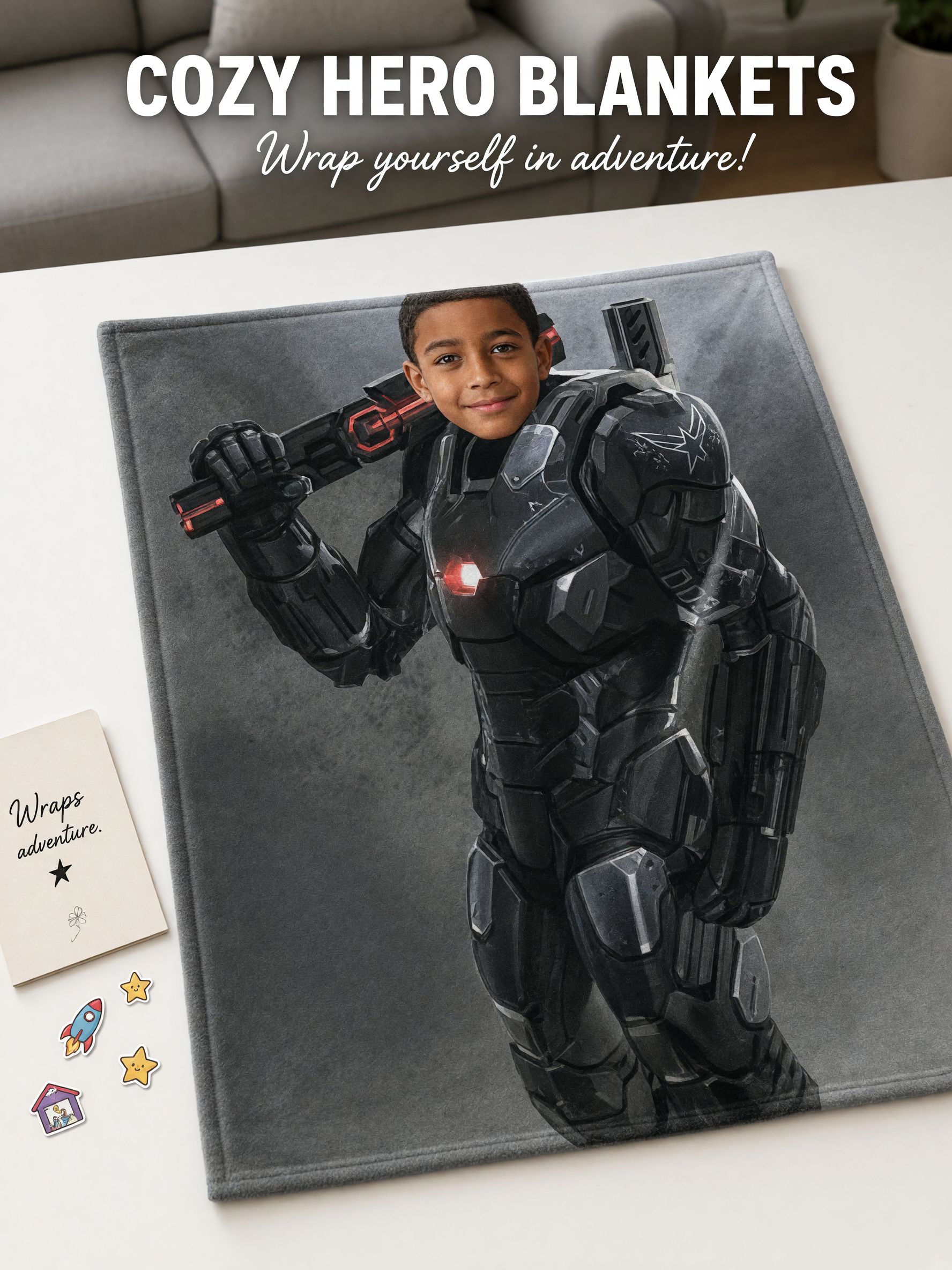 Custom Face Photo Flannel Blanket Personalized Sci Fi Armor Throw Ultra Soft Warm Cozy Gift For Kids And Family