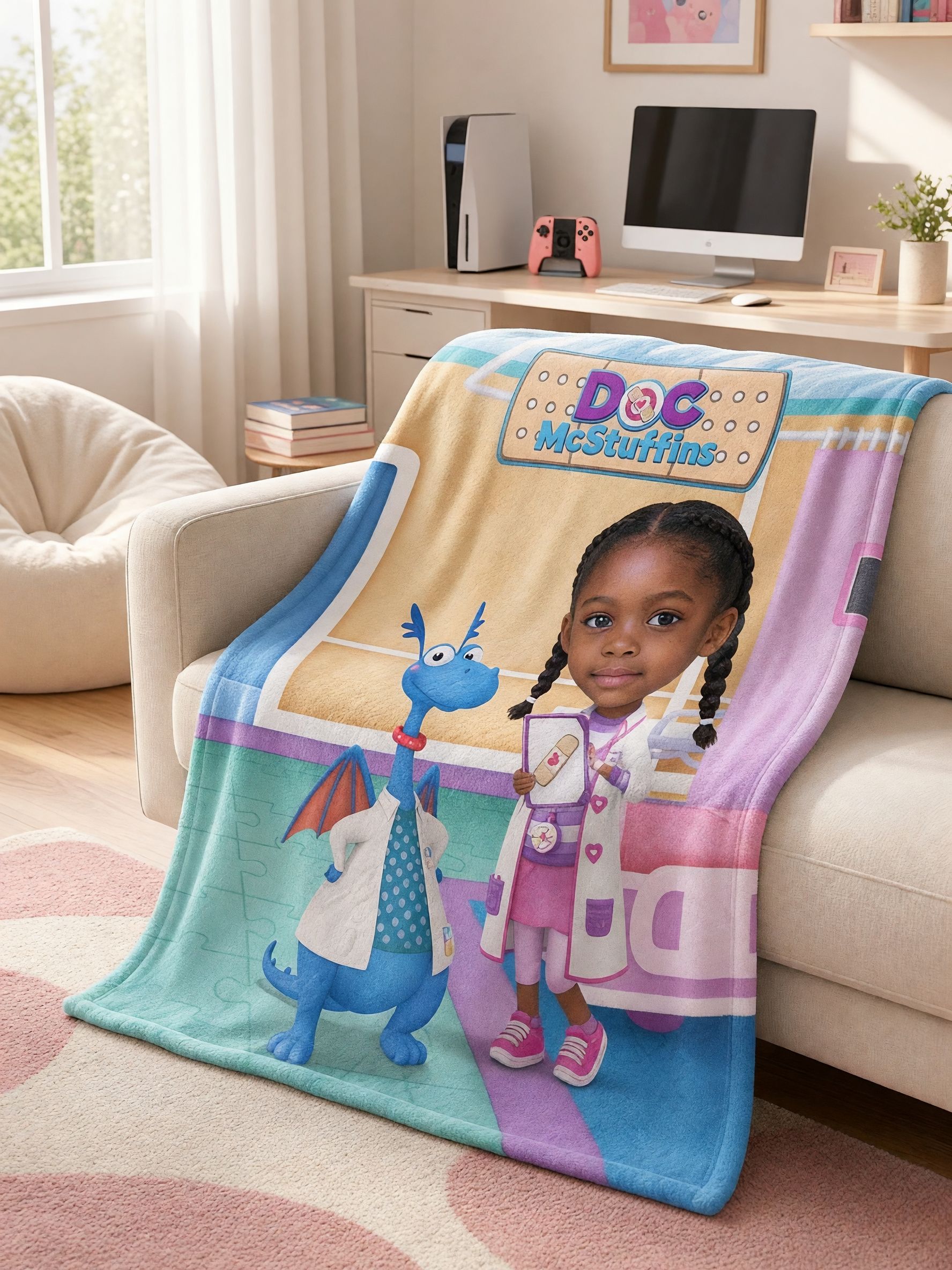 Personalized Face Photo Flannel Fleece Blanket, Custom Cartoon Throw for Bed Sofa, Cozy Keepsake Gift for Kids