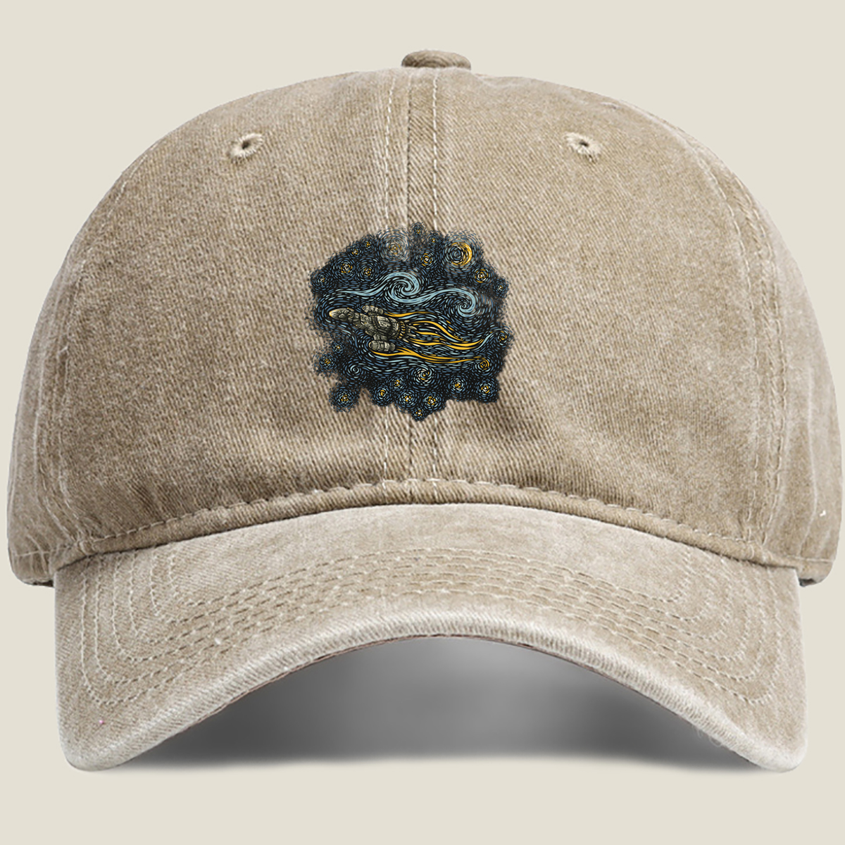 Cyberpunk Hand in Starry Night - Washed Denim - Baseball Cap