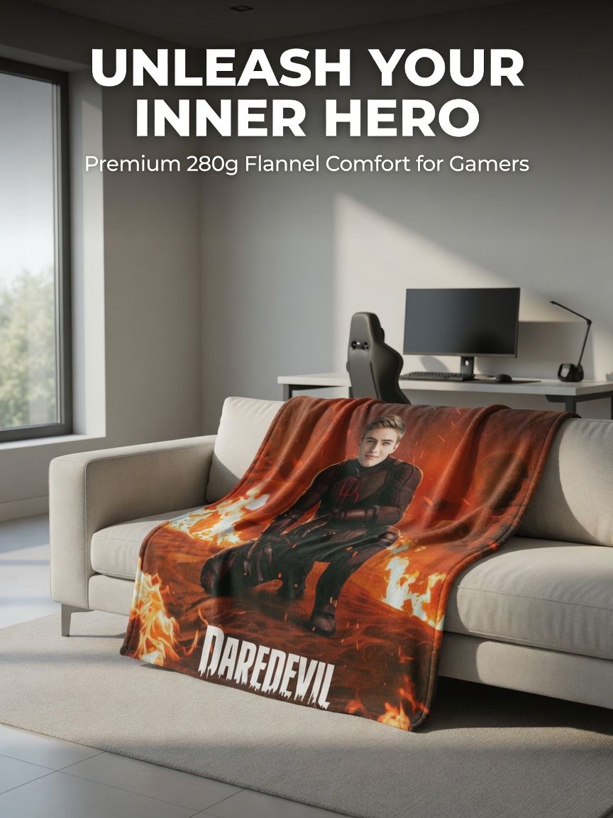 Custom Face Photo Flannel Blanket Personalized Superhero Flame Throw Blanket Soft Warm Keepsake Gift for Him and Her