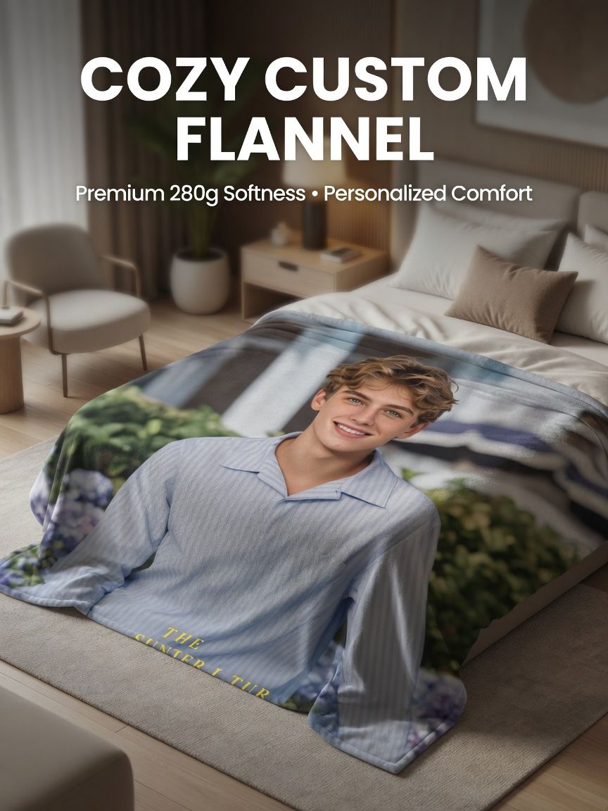 Custom Photo Flannel Fleece Blanket Personalized Face Portrait Throw Ultra Soft Cozy Keepsake Gift for Bed Couch