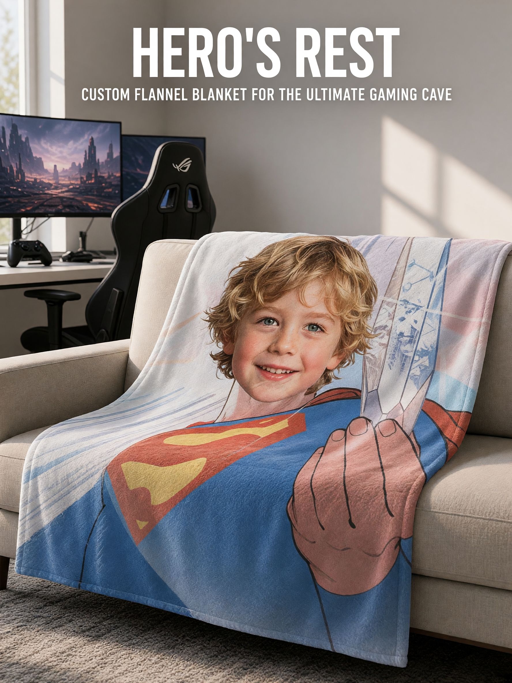 Custom Face Photo Flannel Blanket Personalized Superhero Plush Throw Ideal Cozy Keepsake Gift for Kids and Family