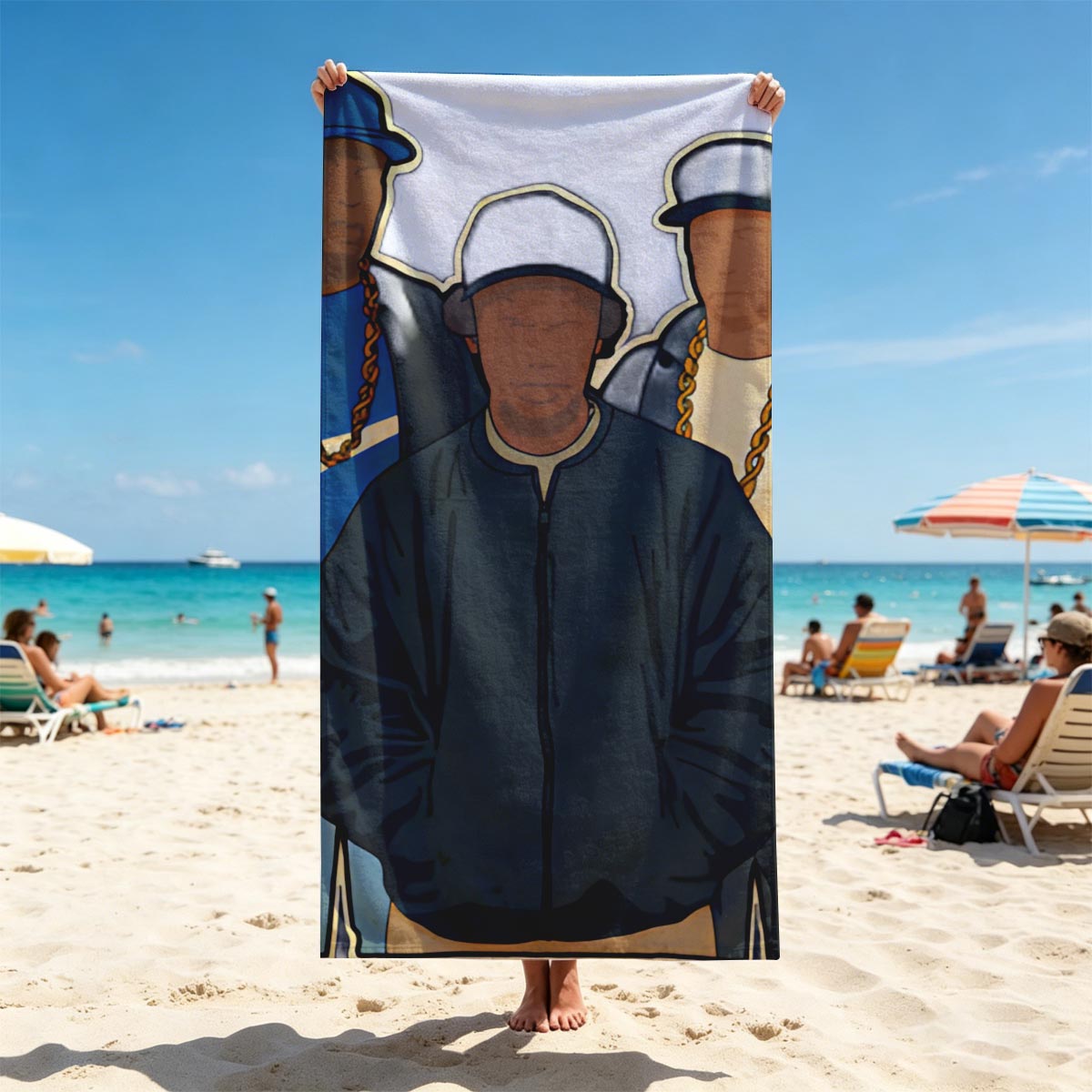 N.W.A. Members in Classic Hip-Hop Attire - Beach towels