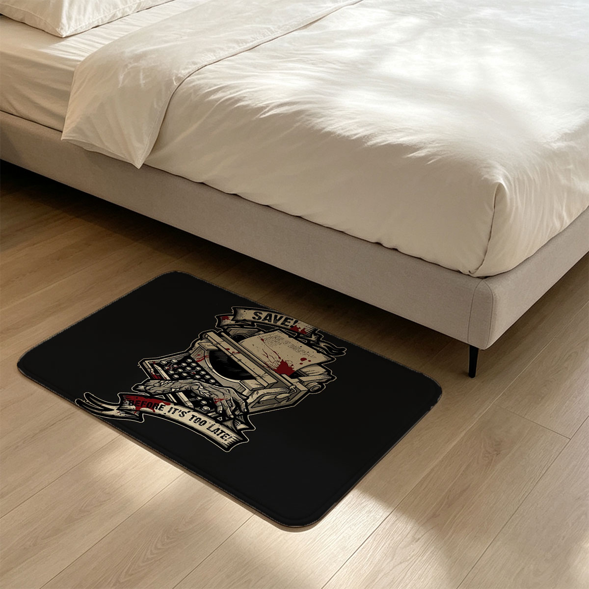 Save Before It's Too Late: Typewriter with Bloody Hands and Urgent Message - Flannel floor mat