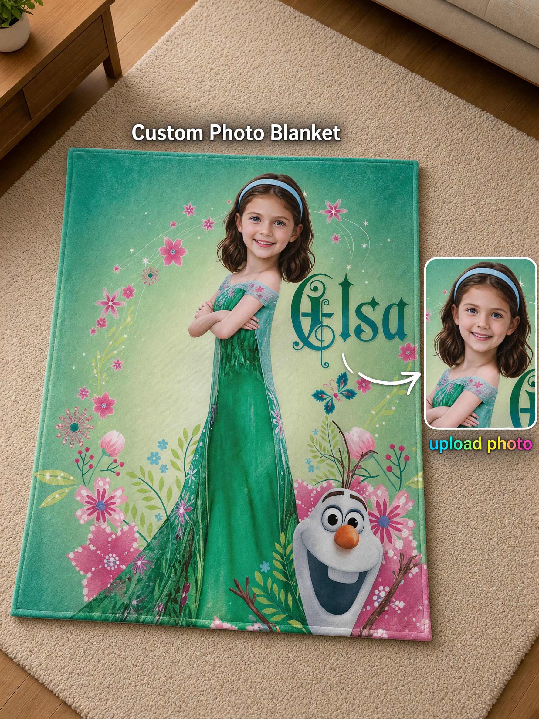 Custom Photo Face Blanket, Flannel Fleece Princess Throw, Soft Skin-Friendly Personalized Gift for Kids Bed and Sofa