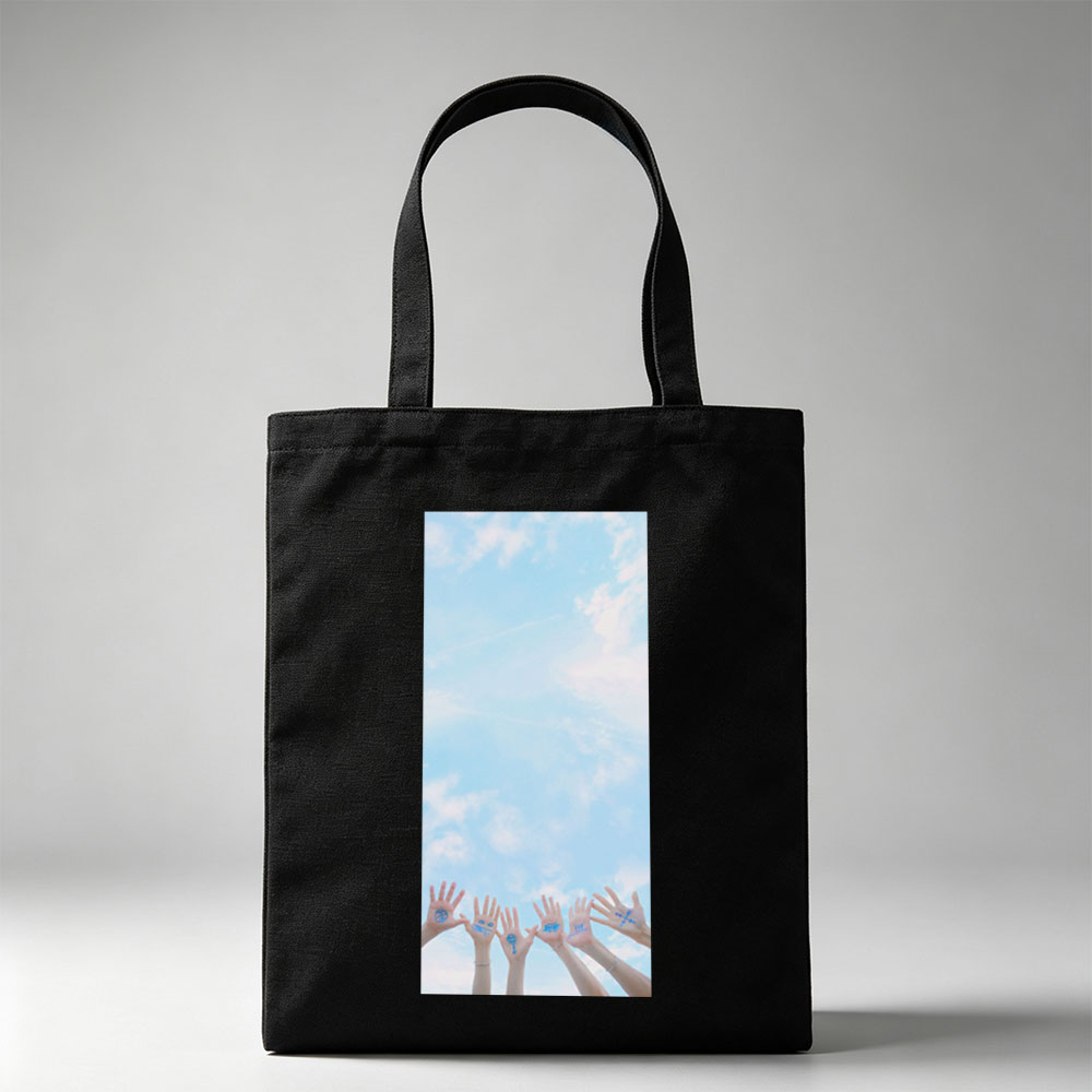 TXT Members Hands with Drawings Against Blue Sky - Canvas tote bags