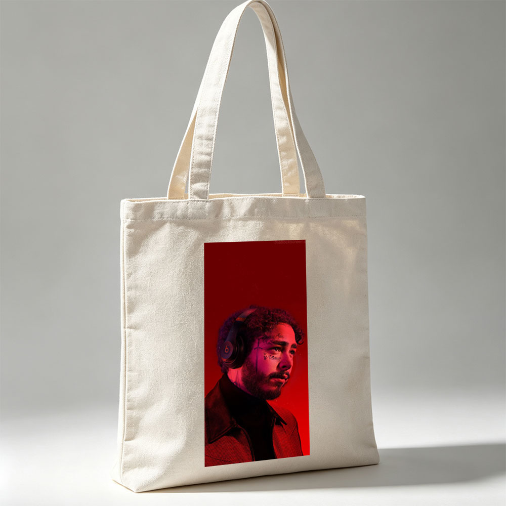 Post Malone Listening to Music with Headphones in Red Lighting - Canvas tote bags